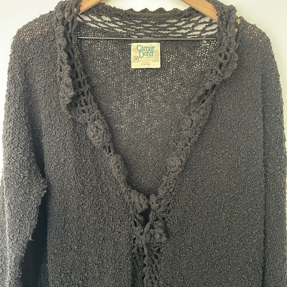 Carraig Donn | Irish Linen Cotton Hand Knit Boucle Crochet Lace Cardigan Large - Picture 2 of 15
